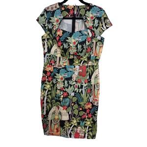 Grace Karin Frida Kahlo 50s Styled Cap Sleeve Pencil Wiggle Sweetheart Dress - L
